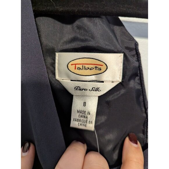 Talbots Navy Maxi Dress Pure Silk Sleeveless 8 Vintage flounced bottom cocktail - Picture 2 of 10